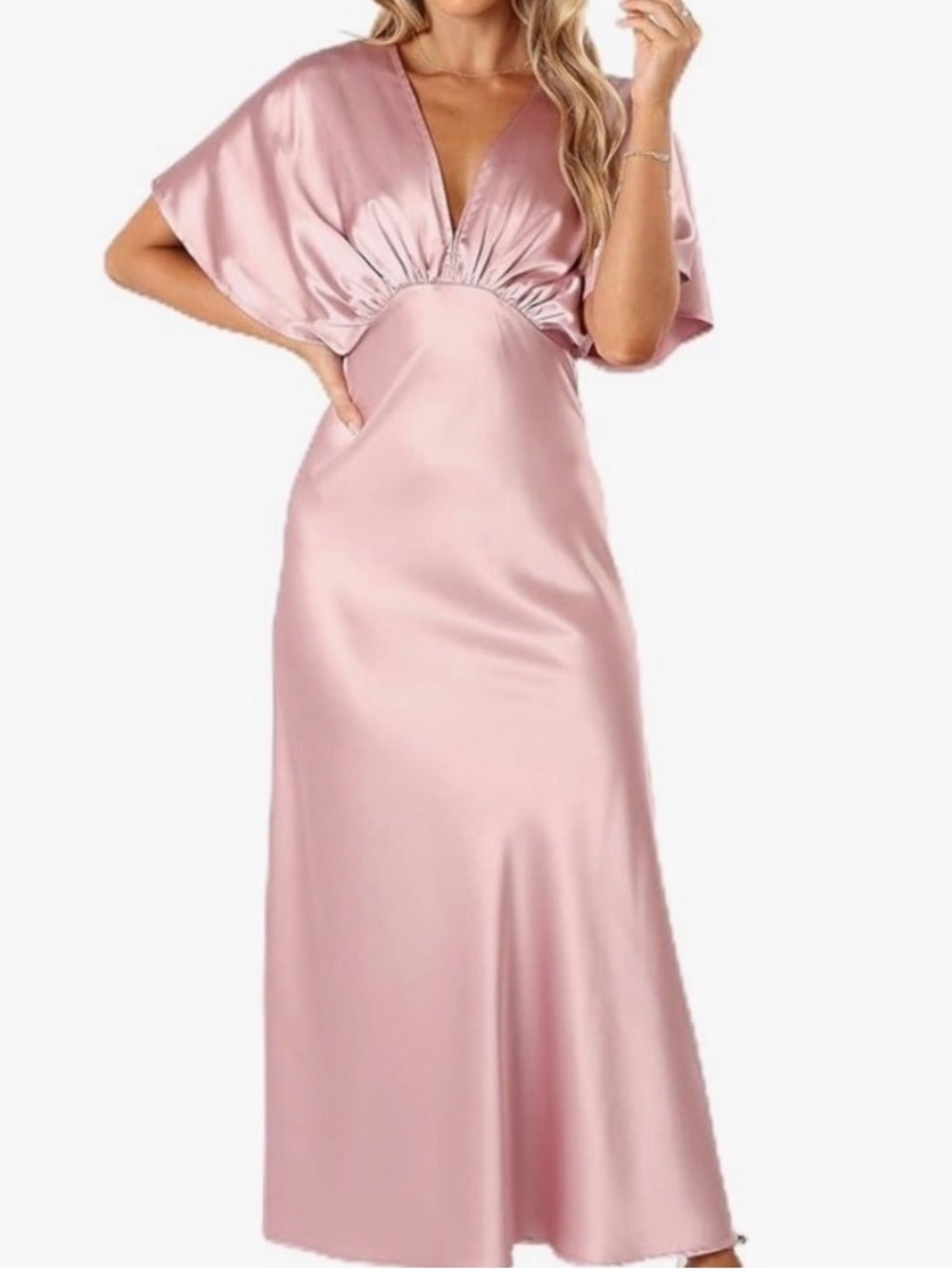 Dusty pink satin feel bridesmaid/ wedding guest maxi NWT size L